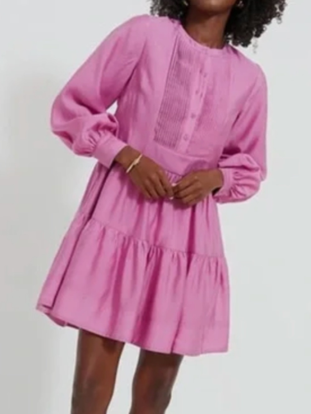 Tuckernuck Hyacinth House Amie Pink Pintuck Tiered Mini Dress XL